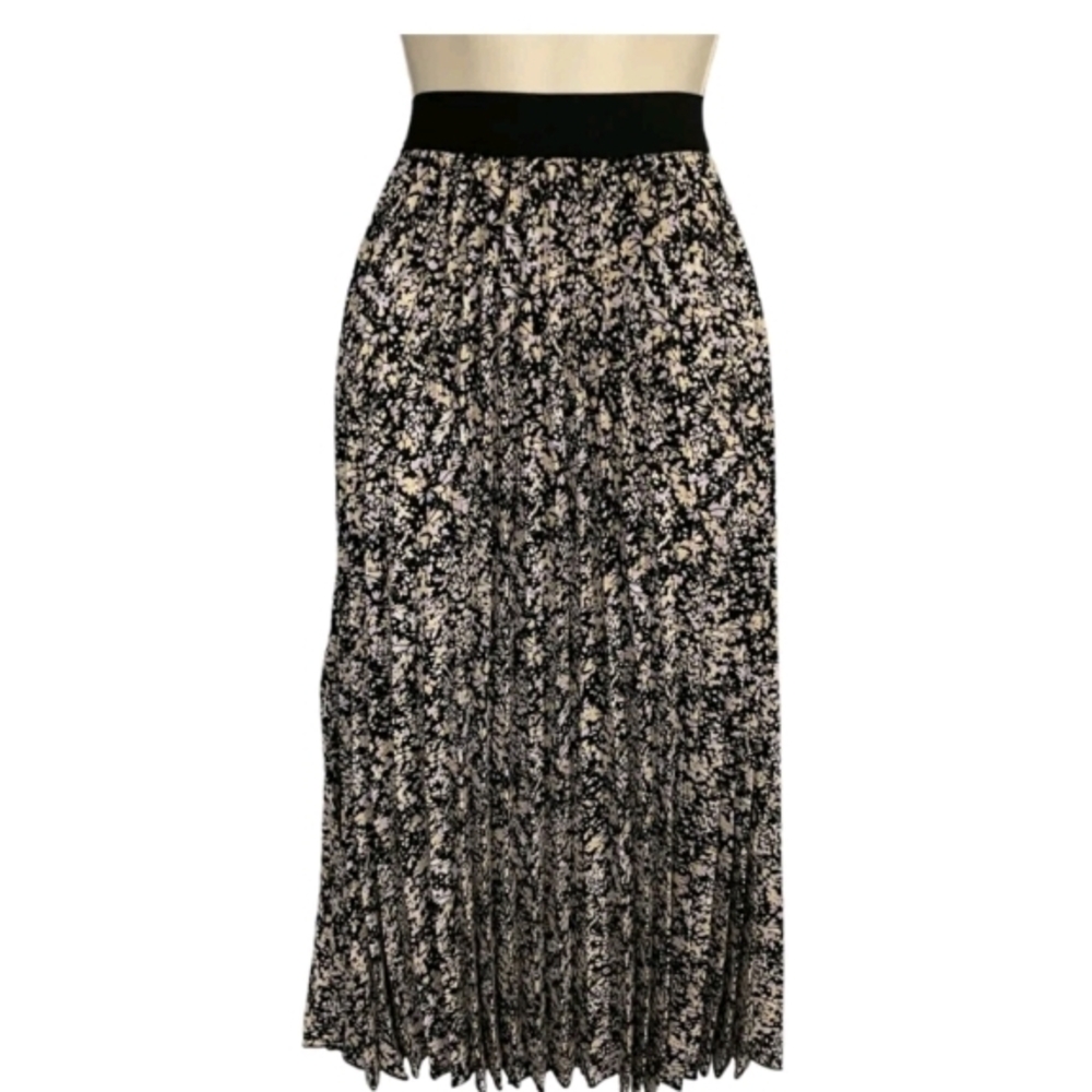 Vince Camuto Black and Cream Floral Midi Skirt